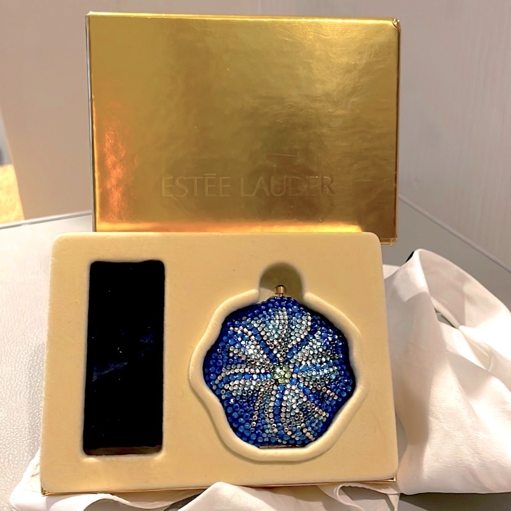 NWT Estee Lauder Jay Strongwater Exotic Blue Swarovski Crystal Lucidity Compact